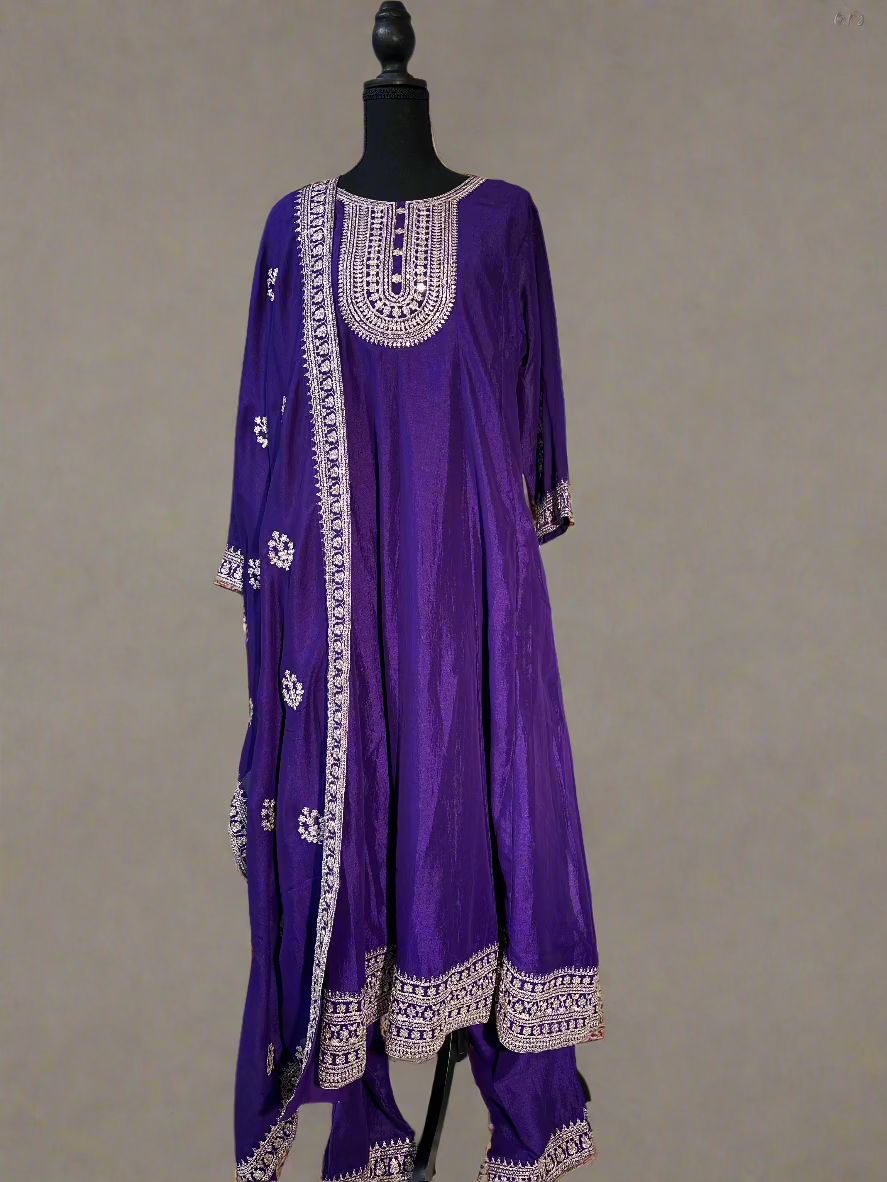 Royal Violet Silk Embroidered Salwar Suit